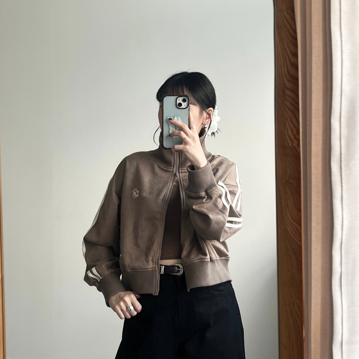 JK33- Cropped Track Jacket | Ivory | Brown | Charcoal