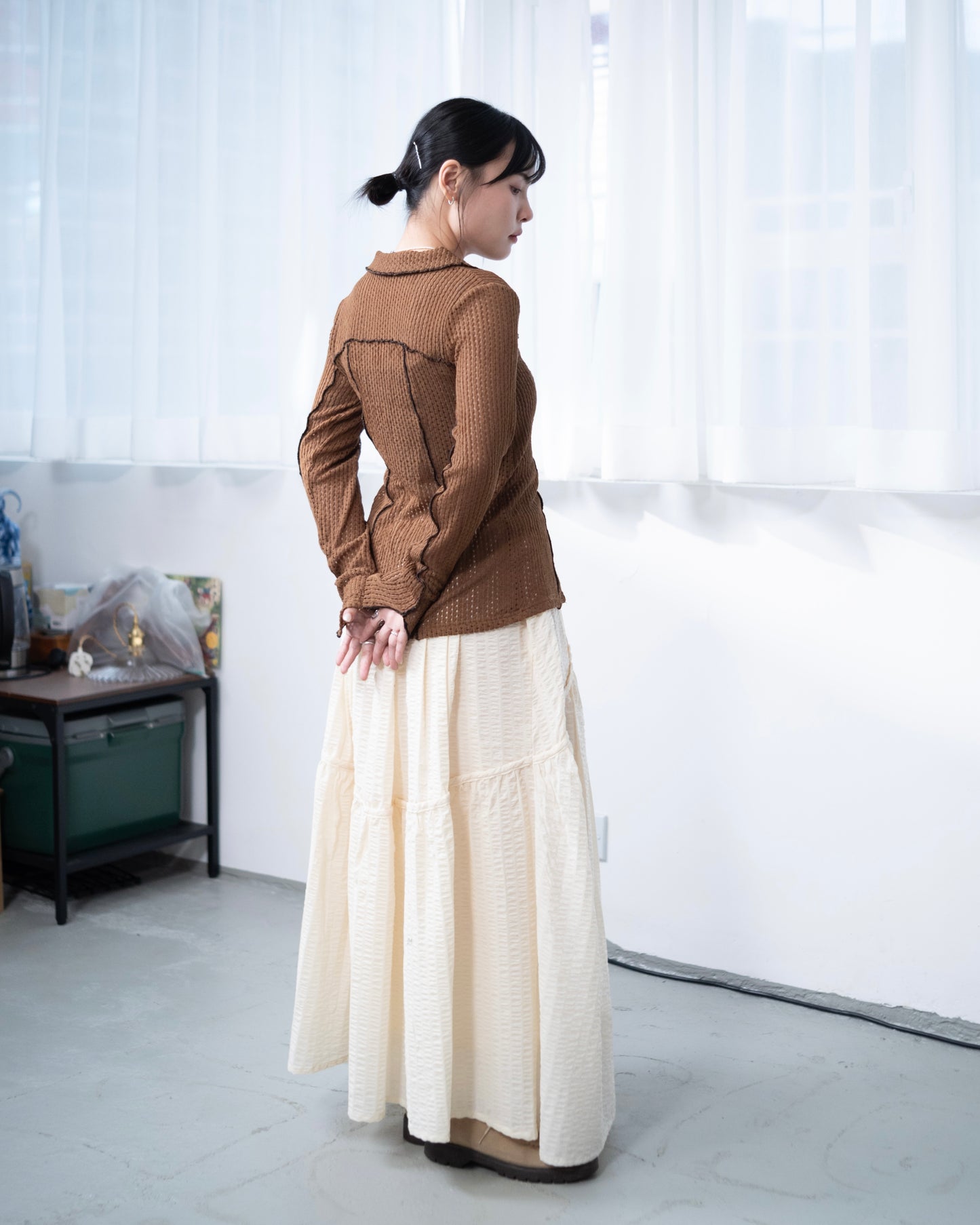 TP664- Outline Wave Blouse | Brown | Charcoal
