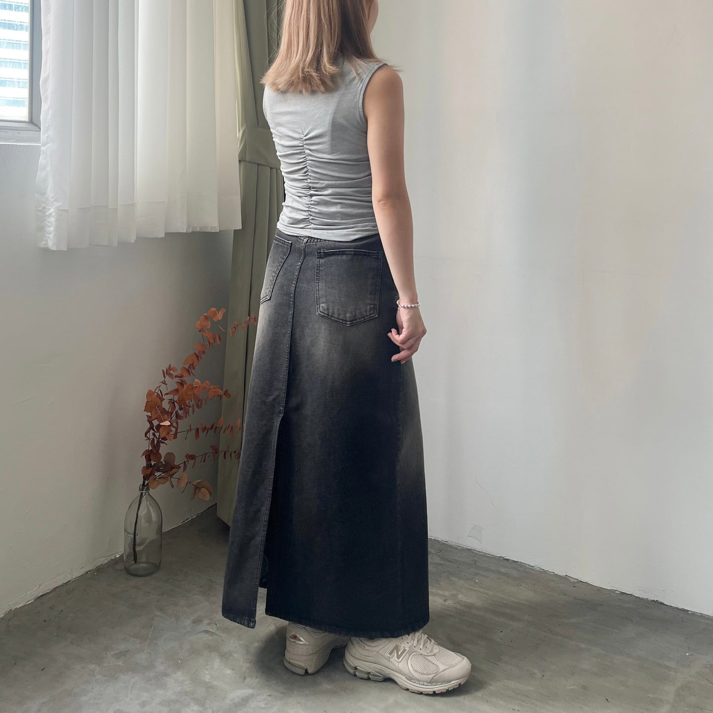 SK41- Straight Line Denim Skirt | Navy | Black