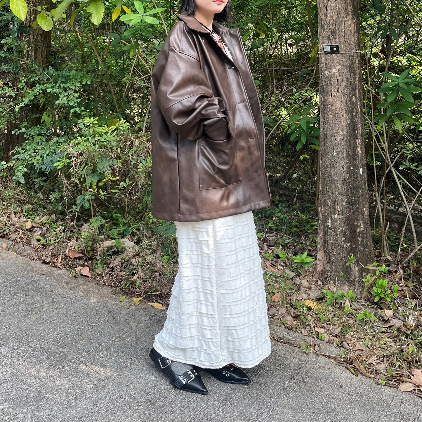 JK38- Faux Leather Coverall Jacket | Brown | Charcoal