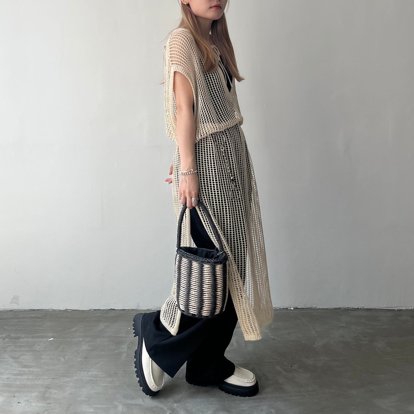 OP40- Long Knit One Piece | Ivory | Green