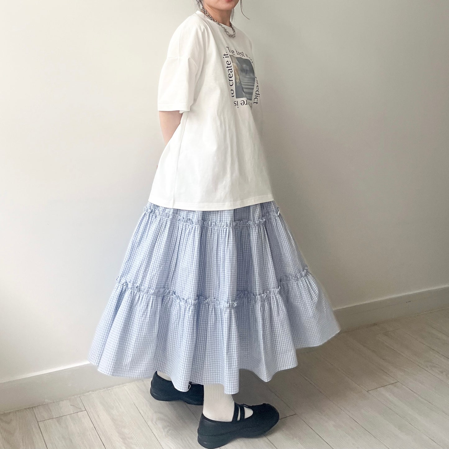 SK115- Checked Ruffle Skirt | Blue | Navy