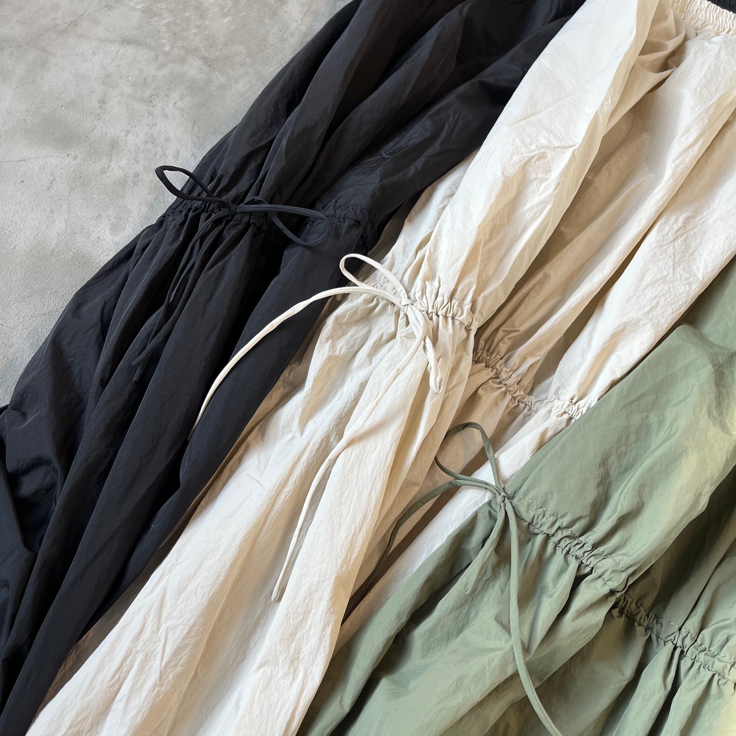 SK46- Ribbon Drawstring Skirt | Ivory | Khaki | Black