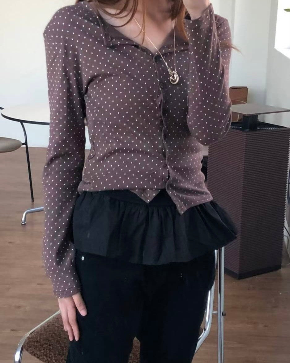 TP712- Small Dot Button Top / Cardigan | White | Red | Navy | Black | Grey | Brown