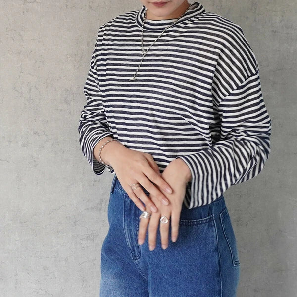 TP460- Stripe Sheer Knit Pullover | Navy | Black