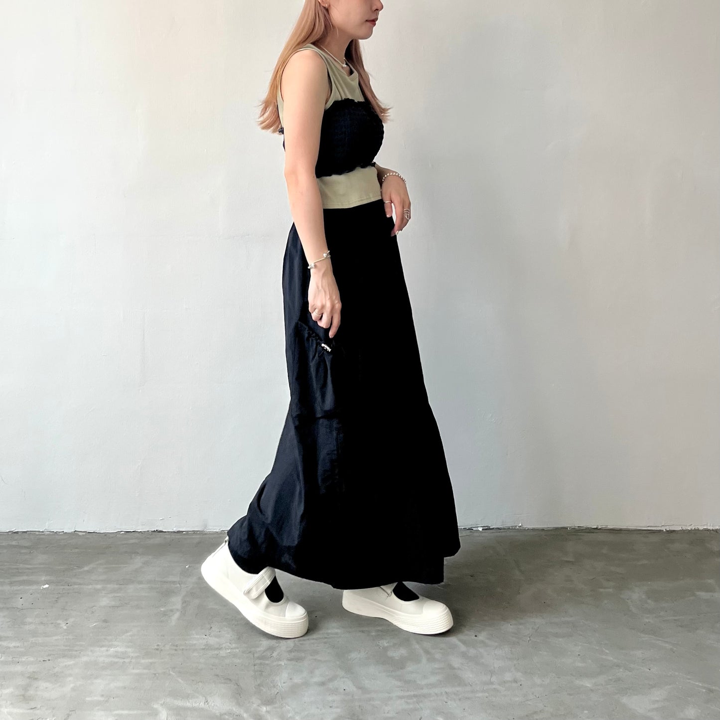 SK32- Two Drawstring Pocket Skirt | White | Blue | Black