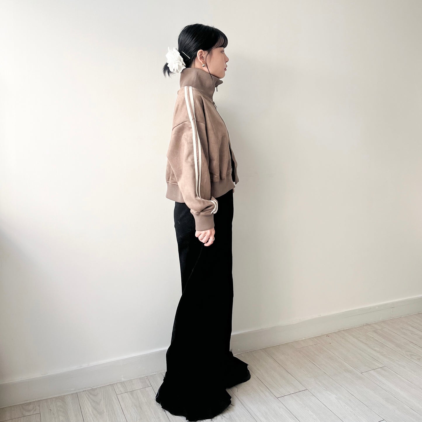JK33- Cropped Track Jacket | Ivory | Brown | Charcoal