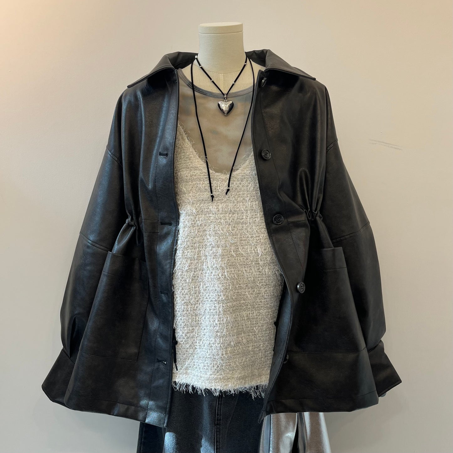 JK38- Faux Leather Coverall Jacket | Brown | Charcoal