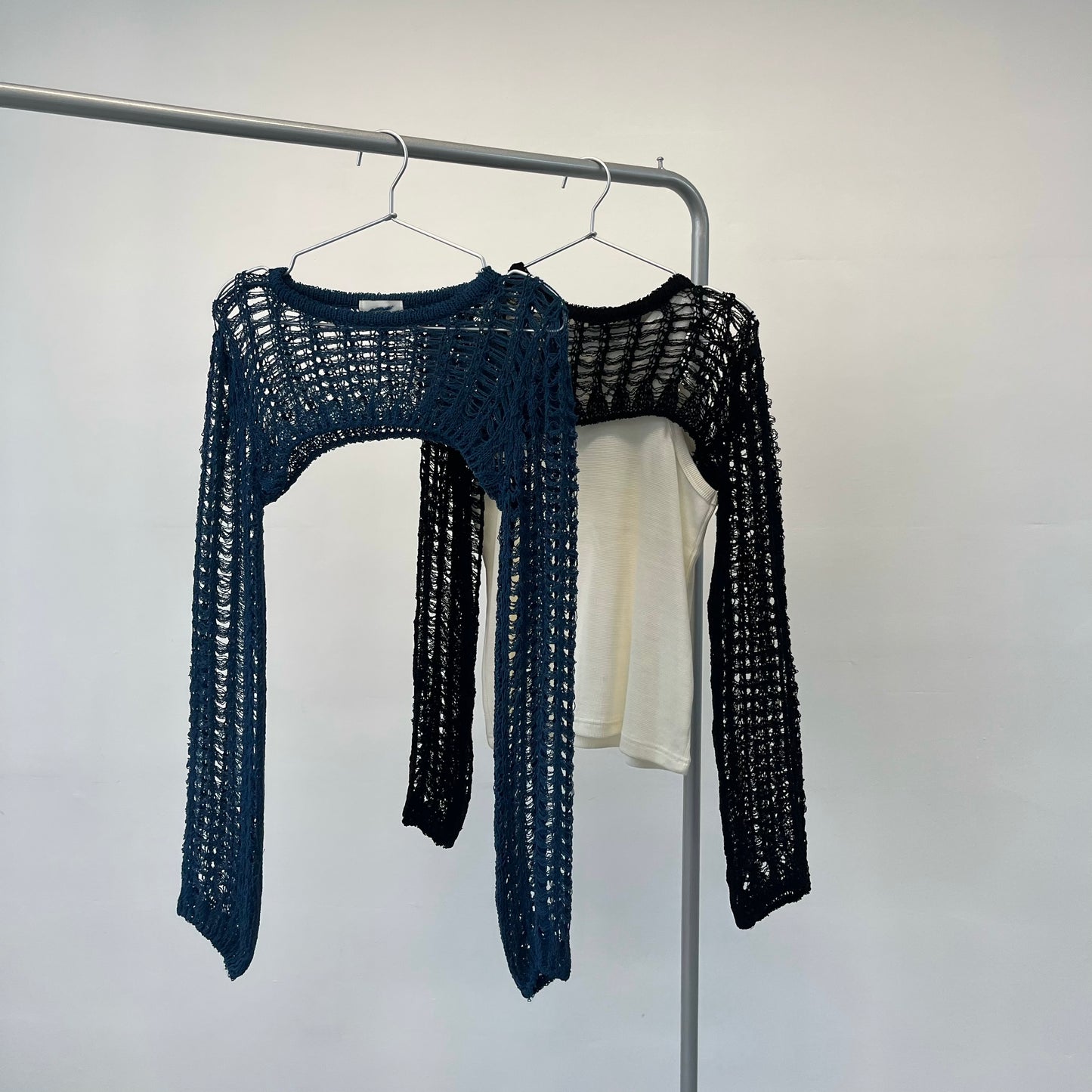 TP143- Super Short Knitted Top | Blue | Black