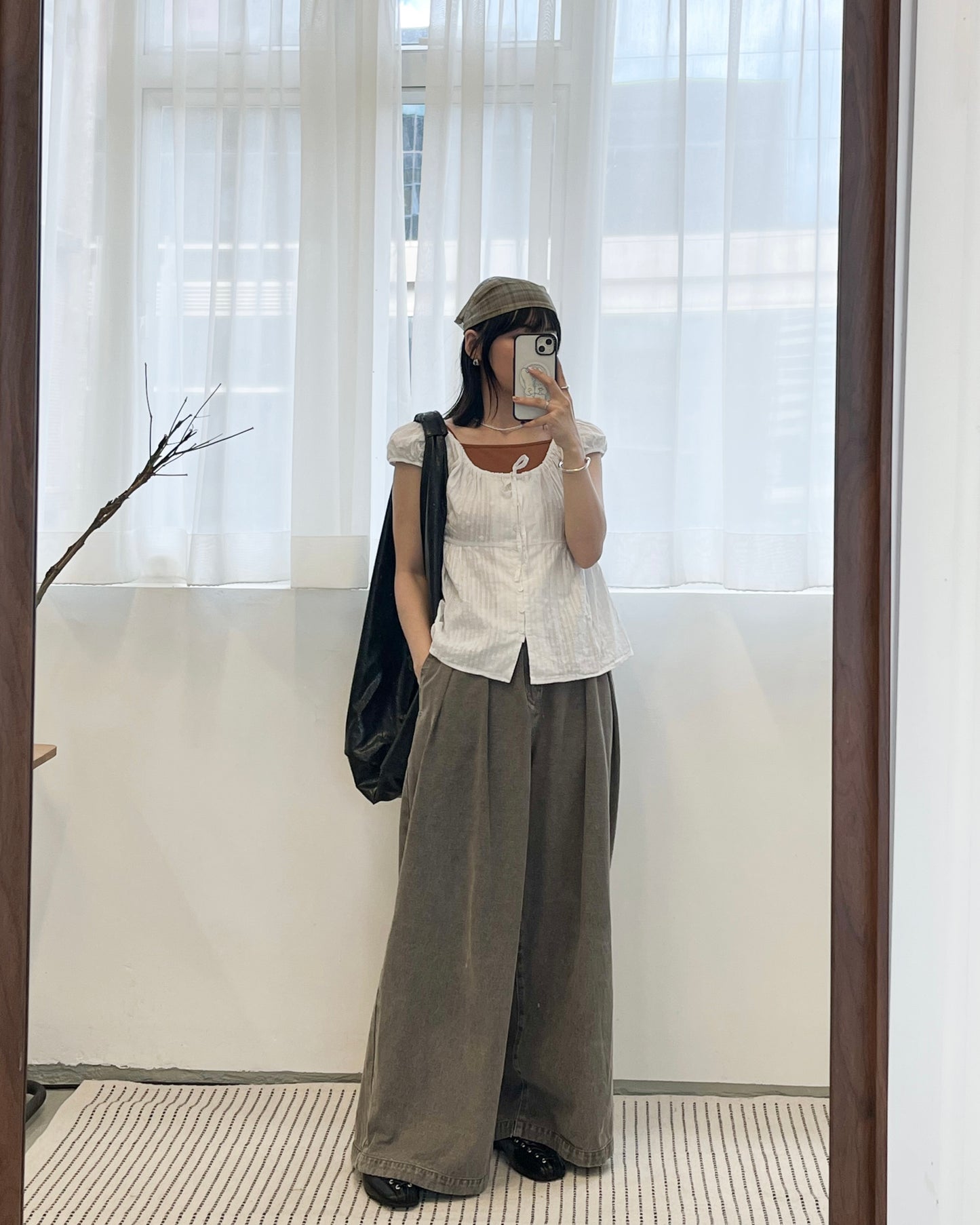 AC267- 方格網紗三角巾/頭巾 | Navy | Brown