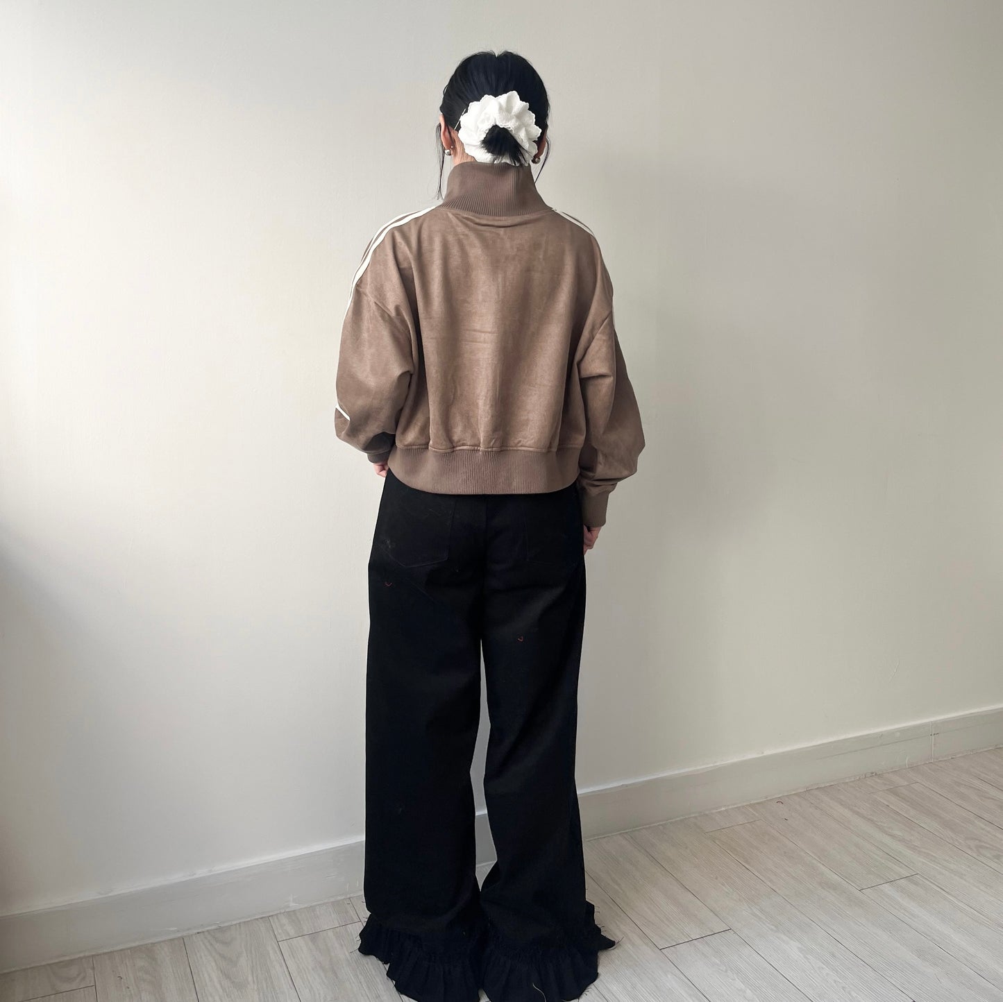 JK33- Cropped Track Jacket | Ivory | Brown | Charcoal