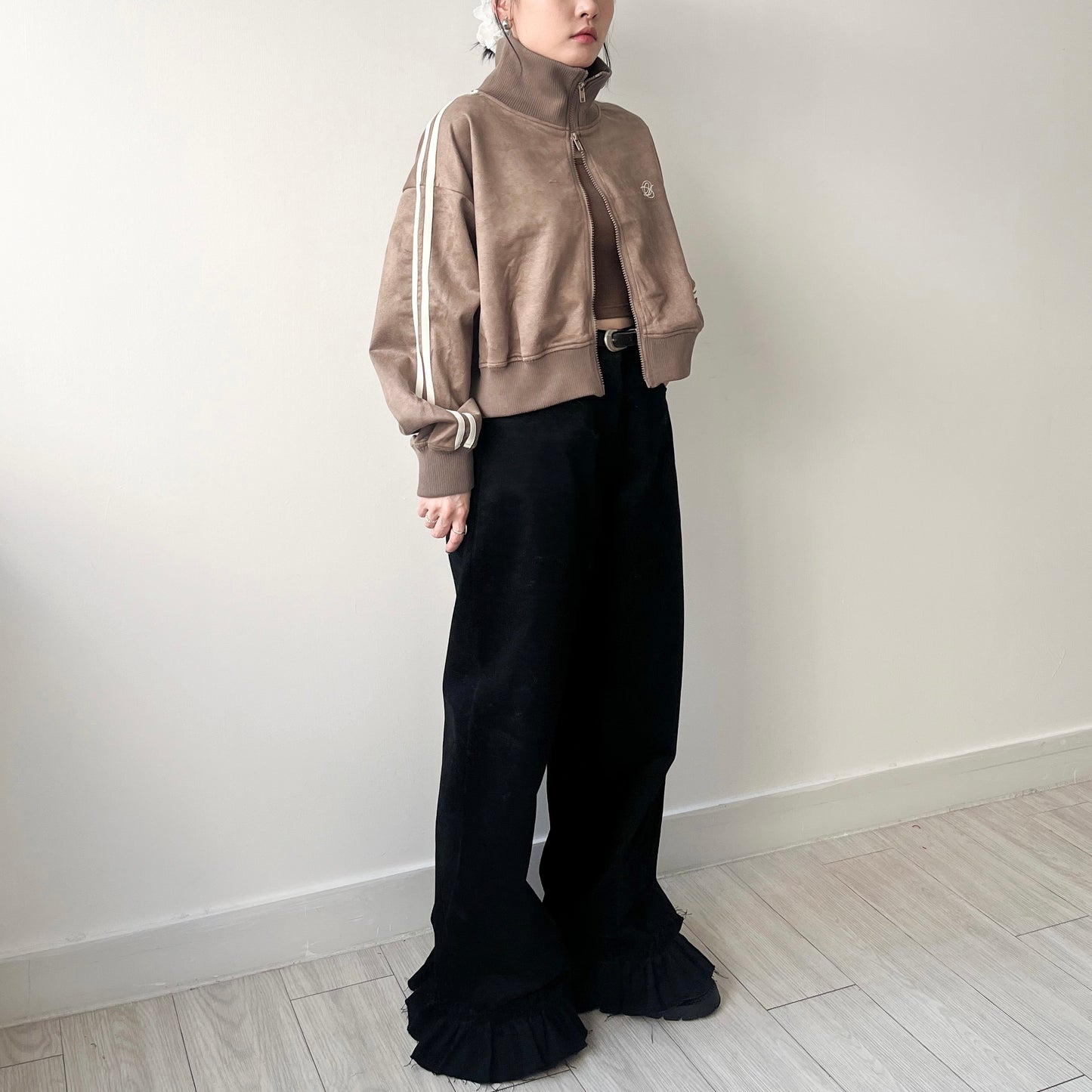 PT69- 荷葉腳扯布褲 | Grey khaki | Black
