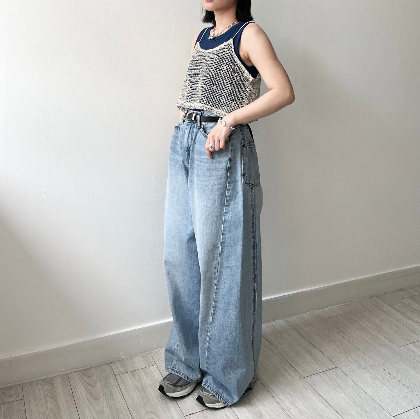 PT79- 側蘇蘇邊闊腳牛仔褲 | Blue | Grey Black ( S / M )
