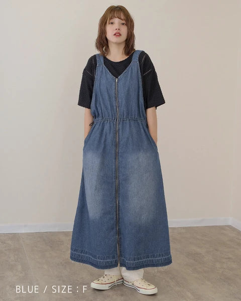 OP64- Zipper Denim Dress | Blue| Grey