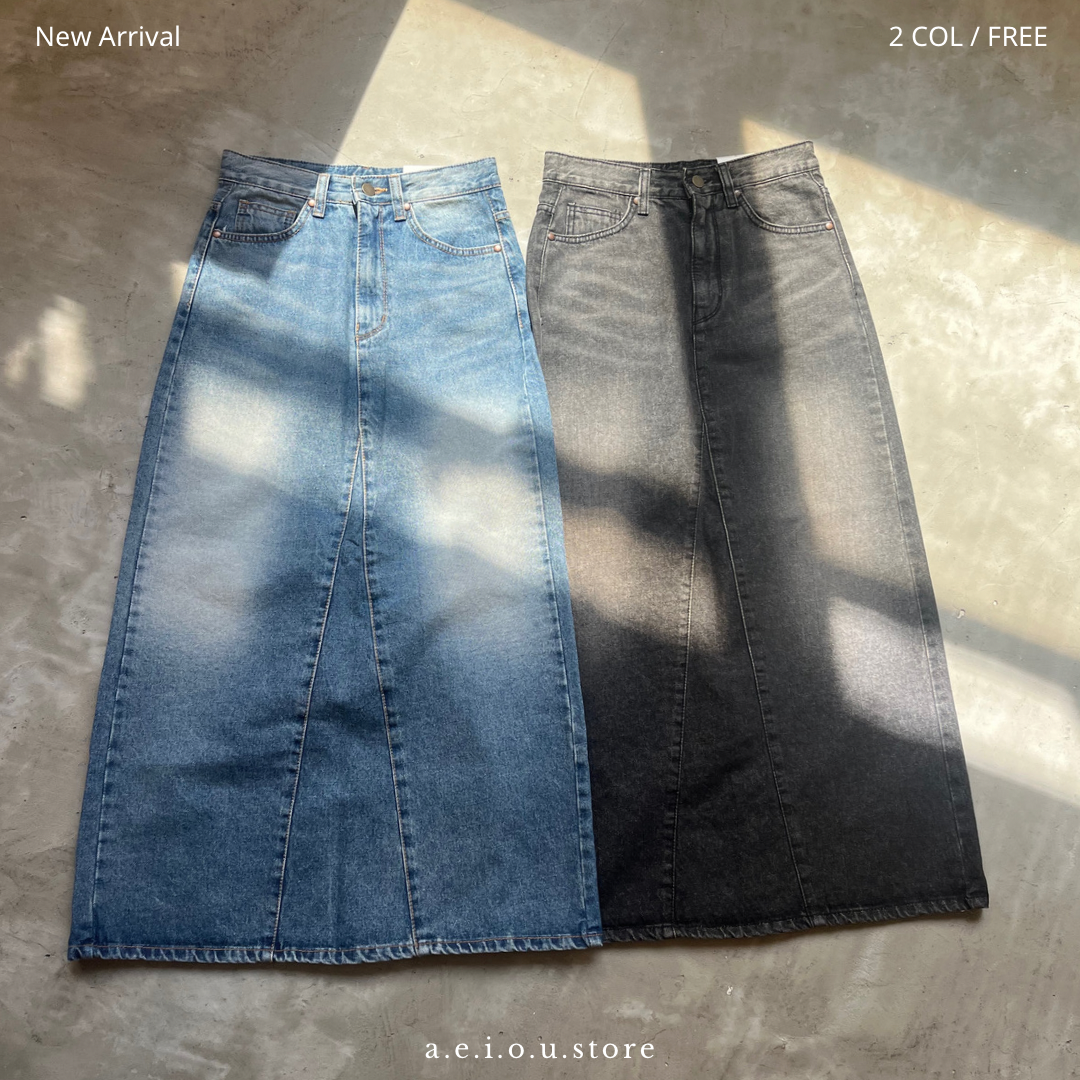SK41- Straight Line Denim Skirt | Navy | Black