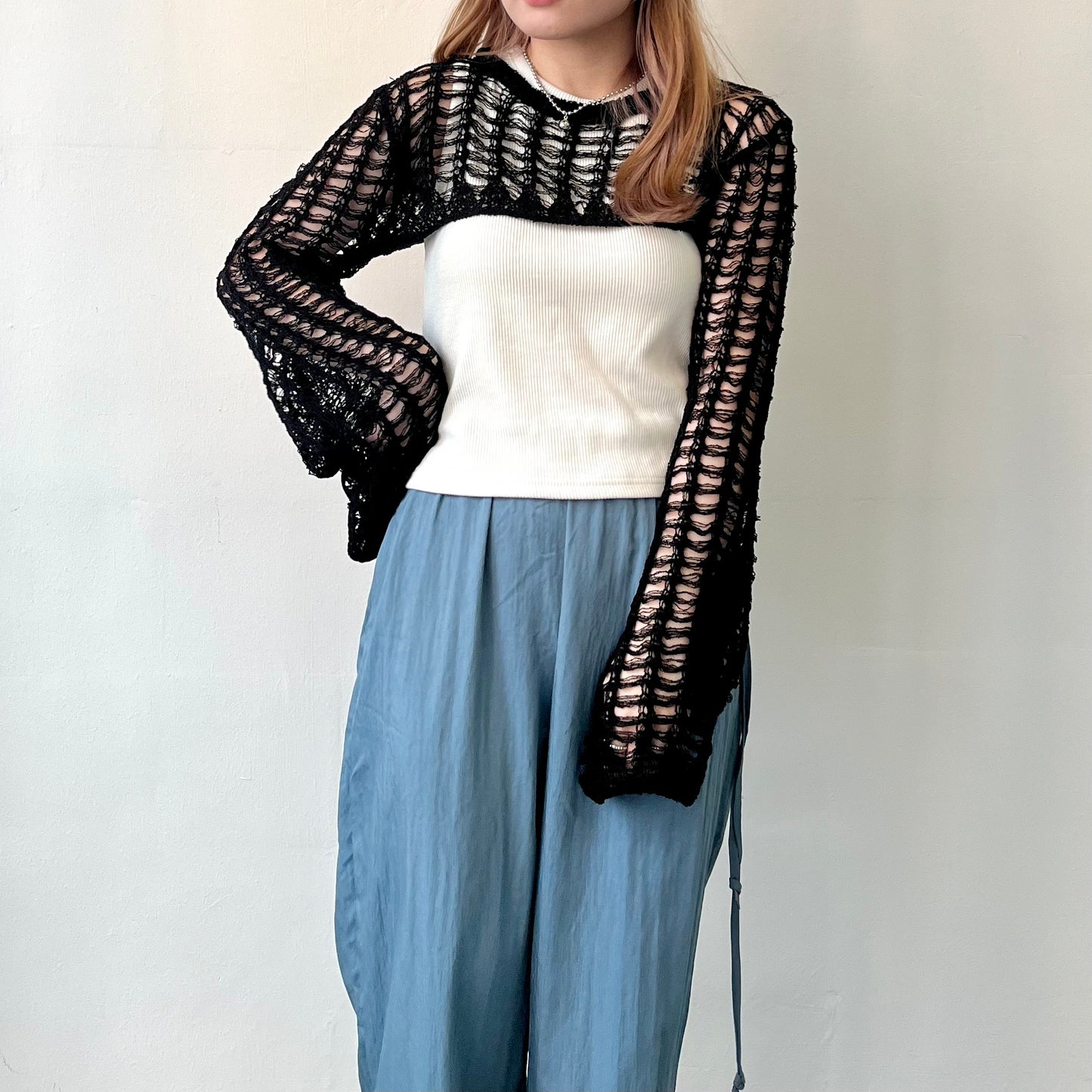 TP143- Super Short Knitted Top | Blue | Black