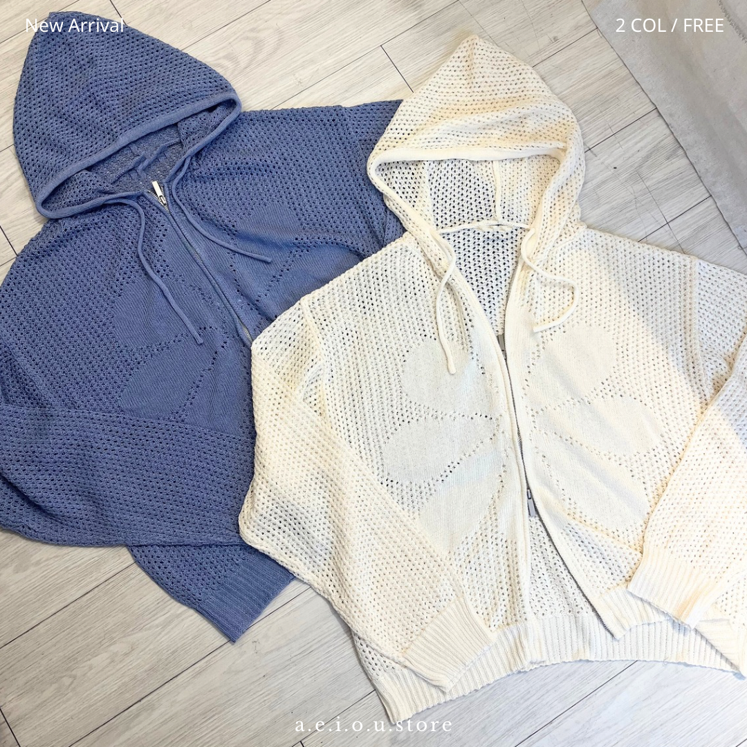 JK40- UNISEX Fafa Mesh Cardigan | Ivory | Sky Blue | Charcoal | Black