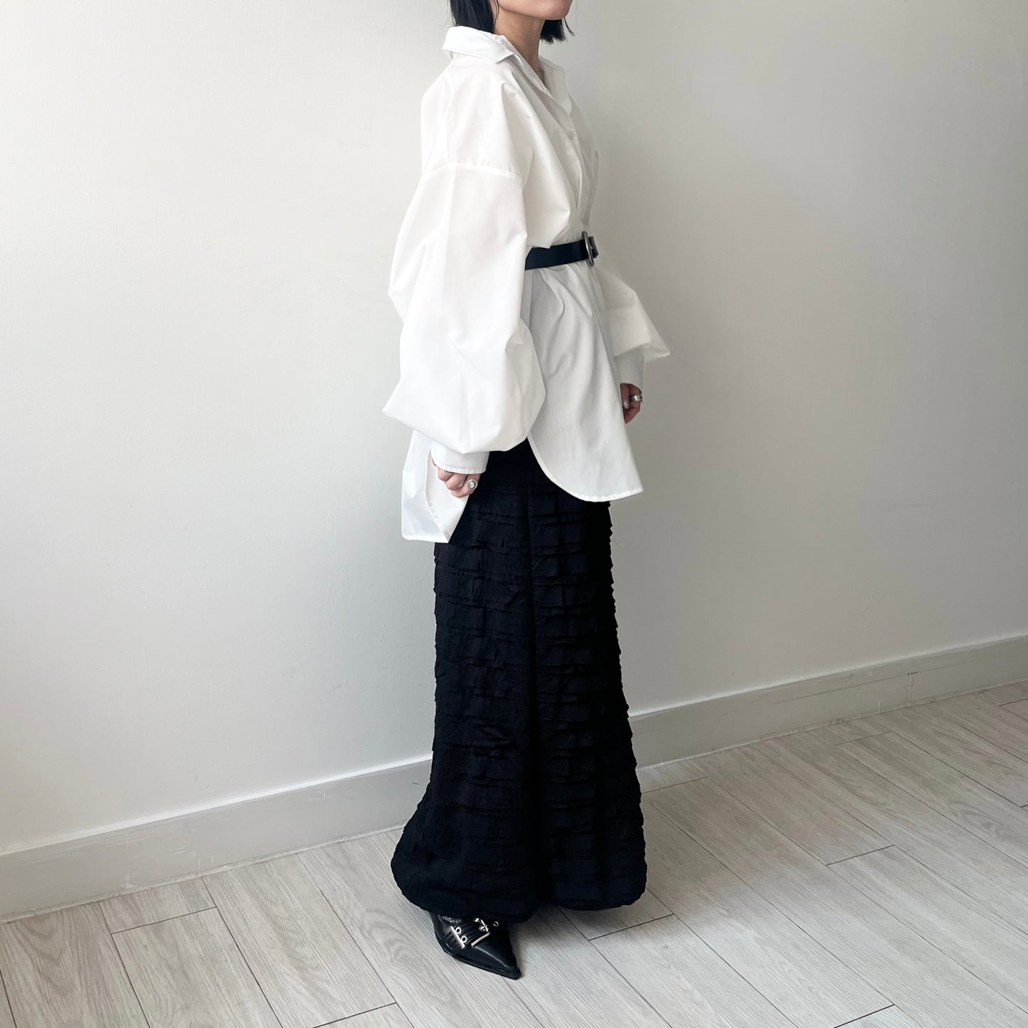 SK104- Tiered Skirt | Ivory | Black