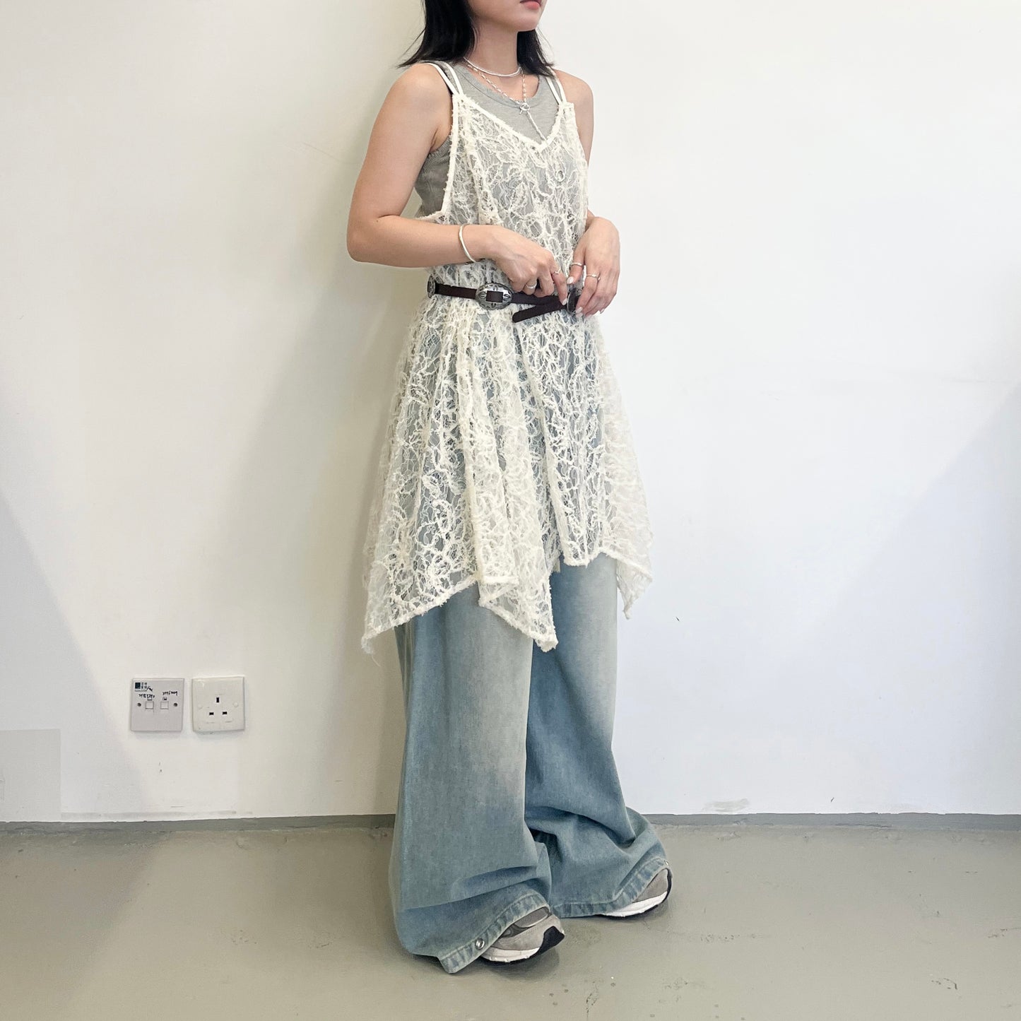 OP72- Tunic Tulle Lace Dress | Ivory | Black