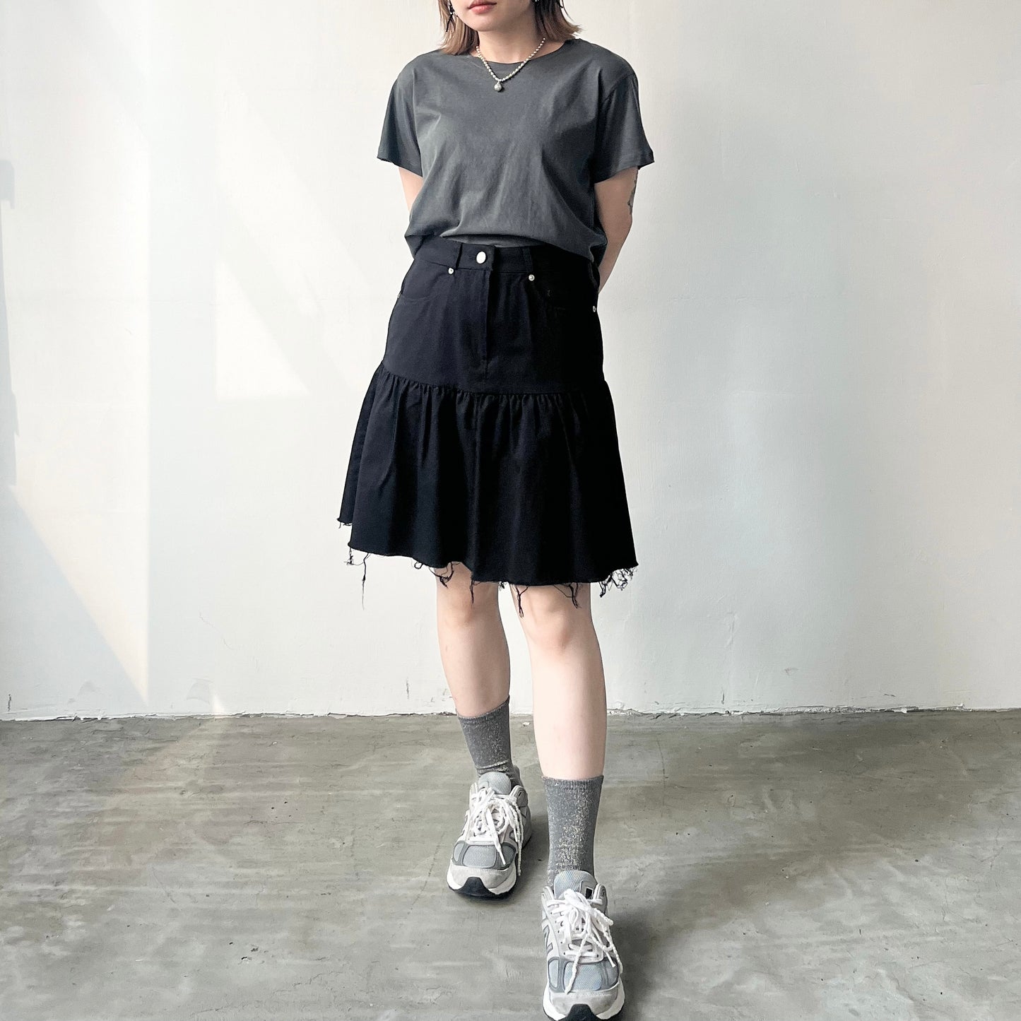 SK70- Ripped Hem Soso Short Skirt | White | Beige | Black ( S / M )