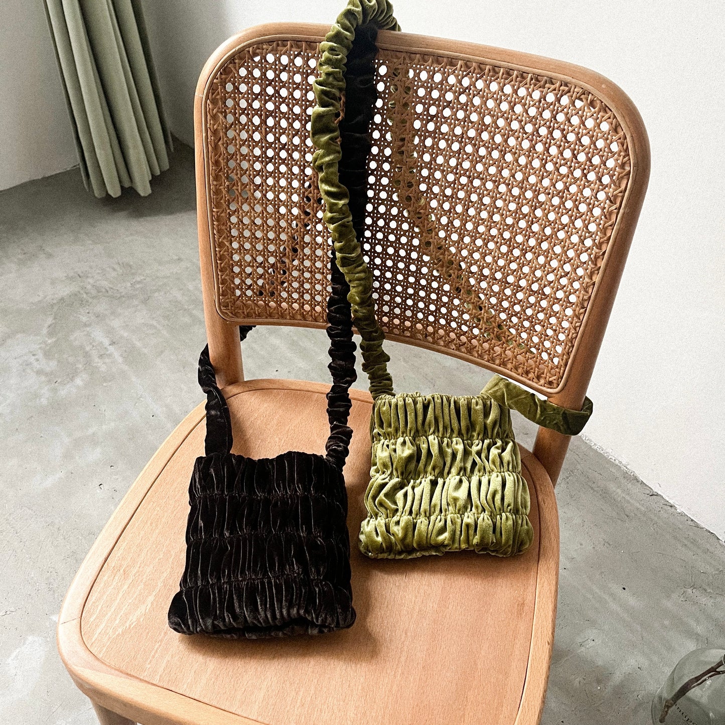 BG23- Mini Fannel Crinkle Bag | Beige | Green | Brown | Black