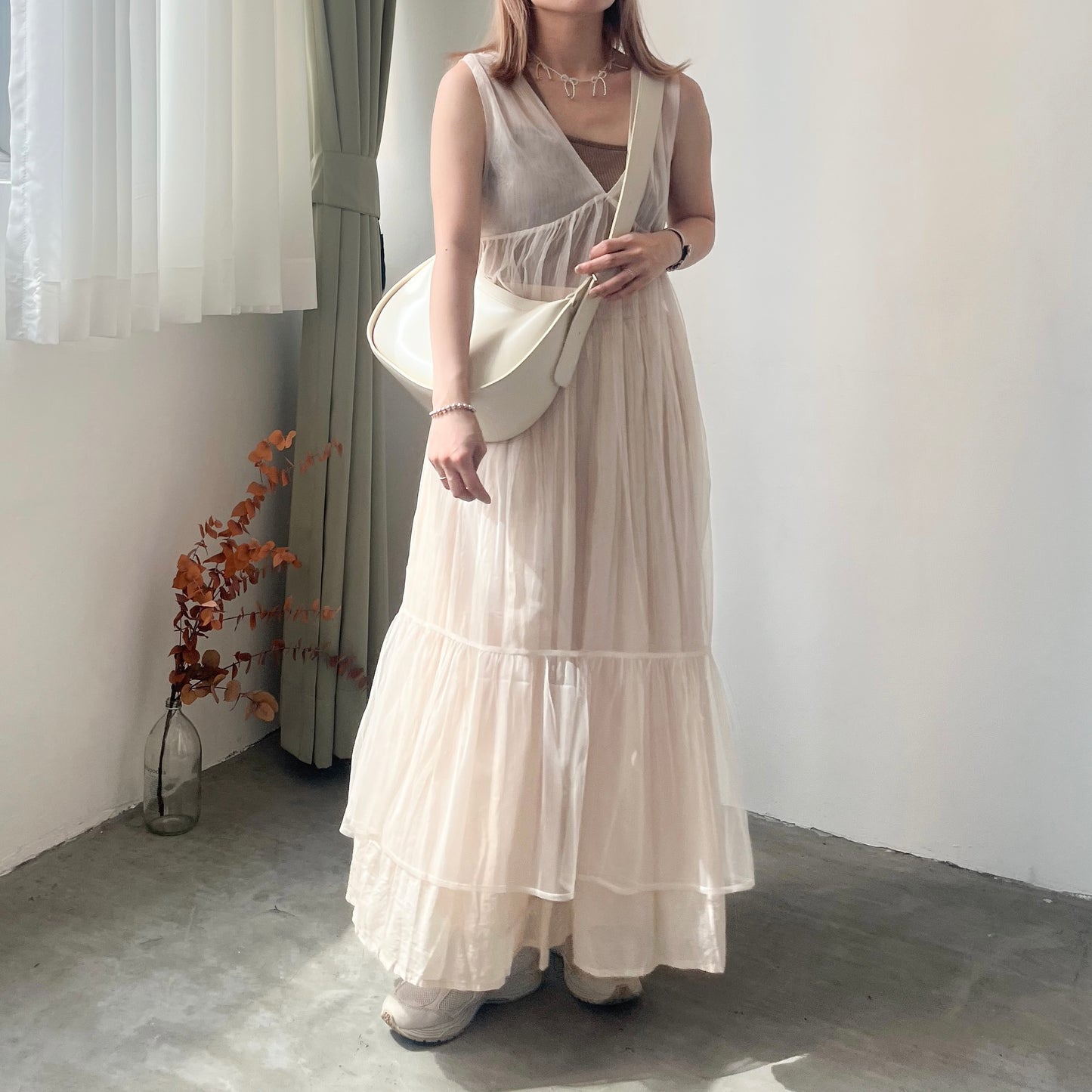 OP44- 2 way Ribbon See-through Ops | Peach | Ivory | Black