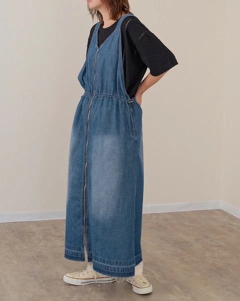 OP64- Zipper Denim Dress | Blue| Grey