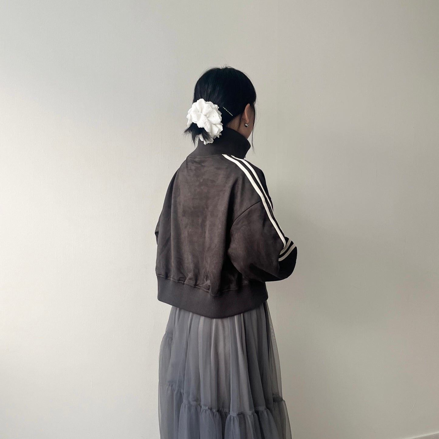 JK33- Cropped Track Jacket | Ivory | Brown | Charcoal