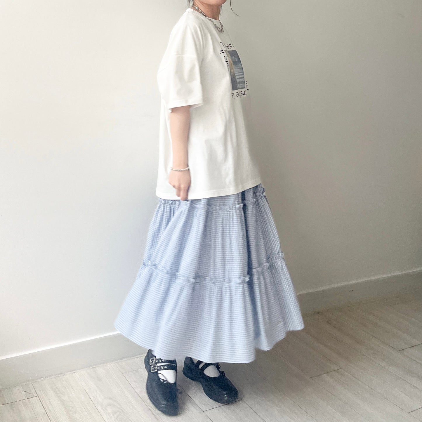 SK115- Checked Ruffle Skirt | Blue | Navy