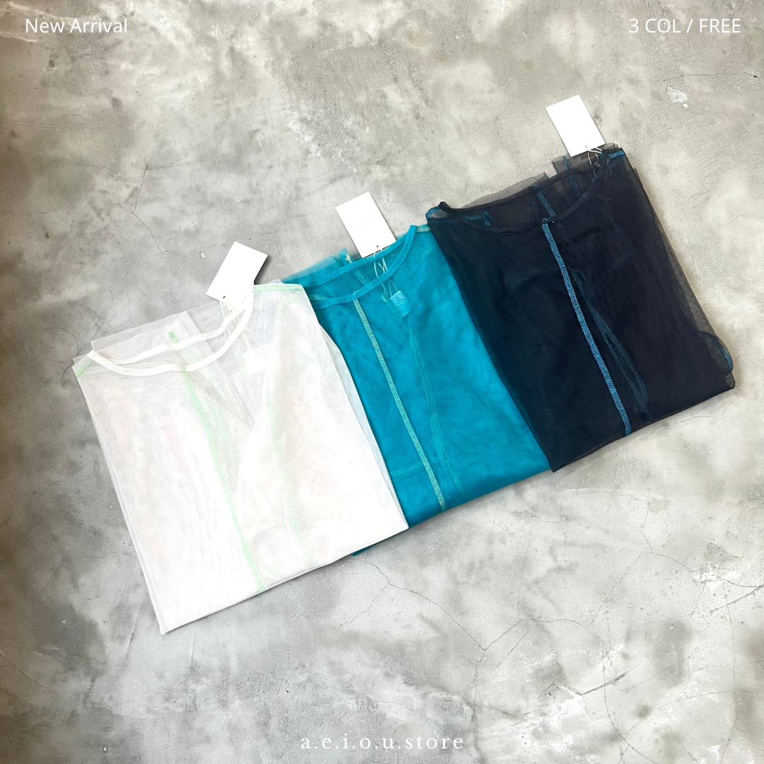 TP172- See through Long Tee | Ivory | Blue Green | Black
