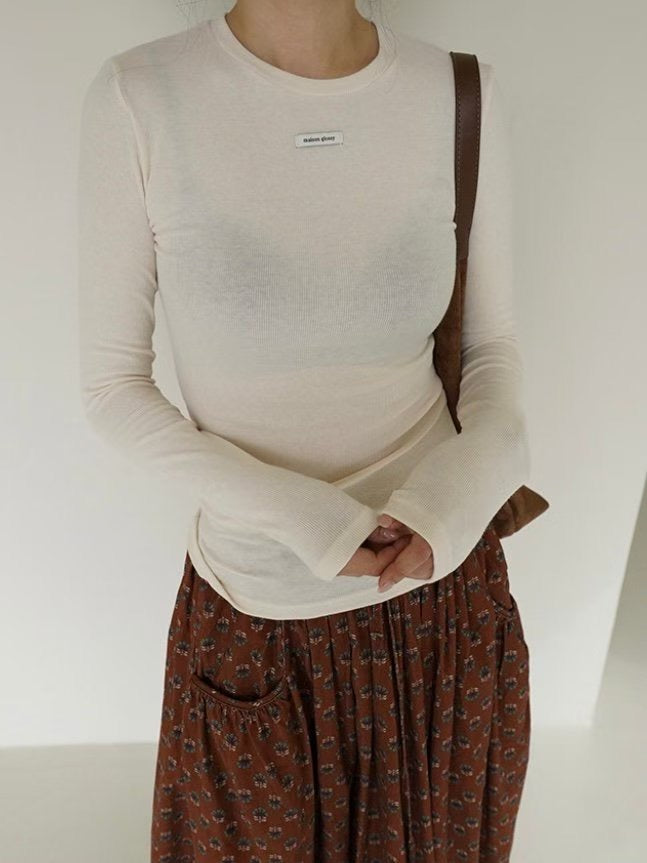 TP674- Logo Tag Cotton Top | Ivory | Grey | Blue | Brown | Black