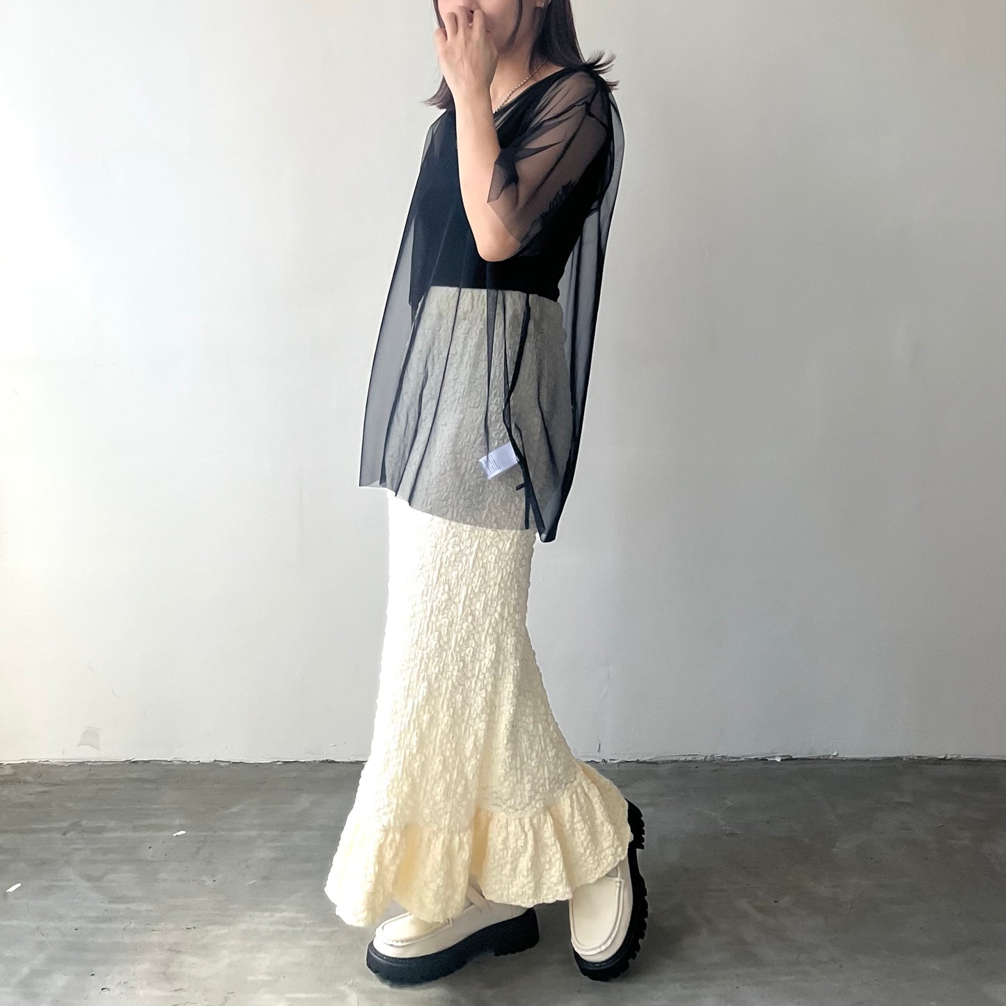 SK35- Flower Print Skirt | Ivory | Black