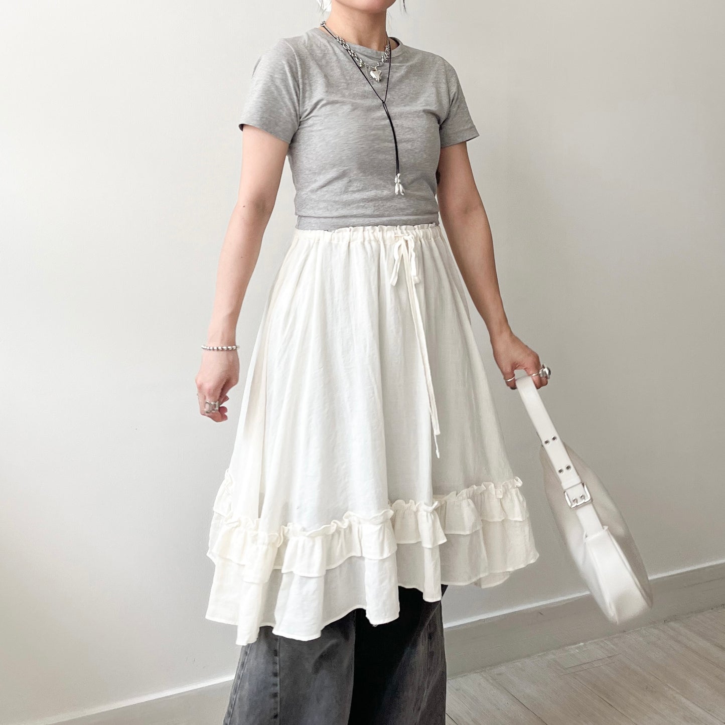 SK125- Checked Ruffle Skirt | Natual | Black