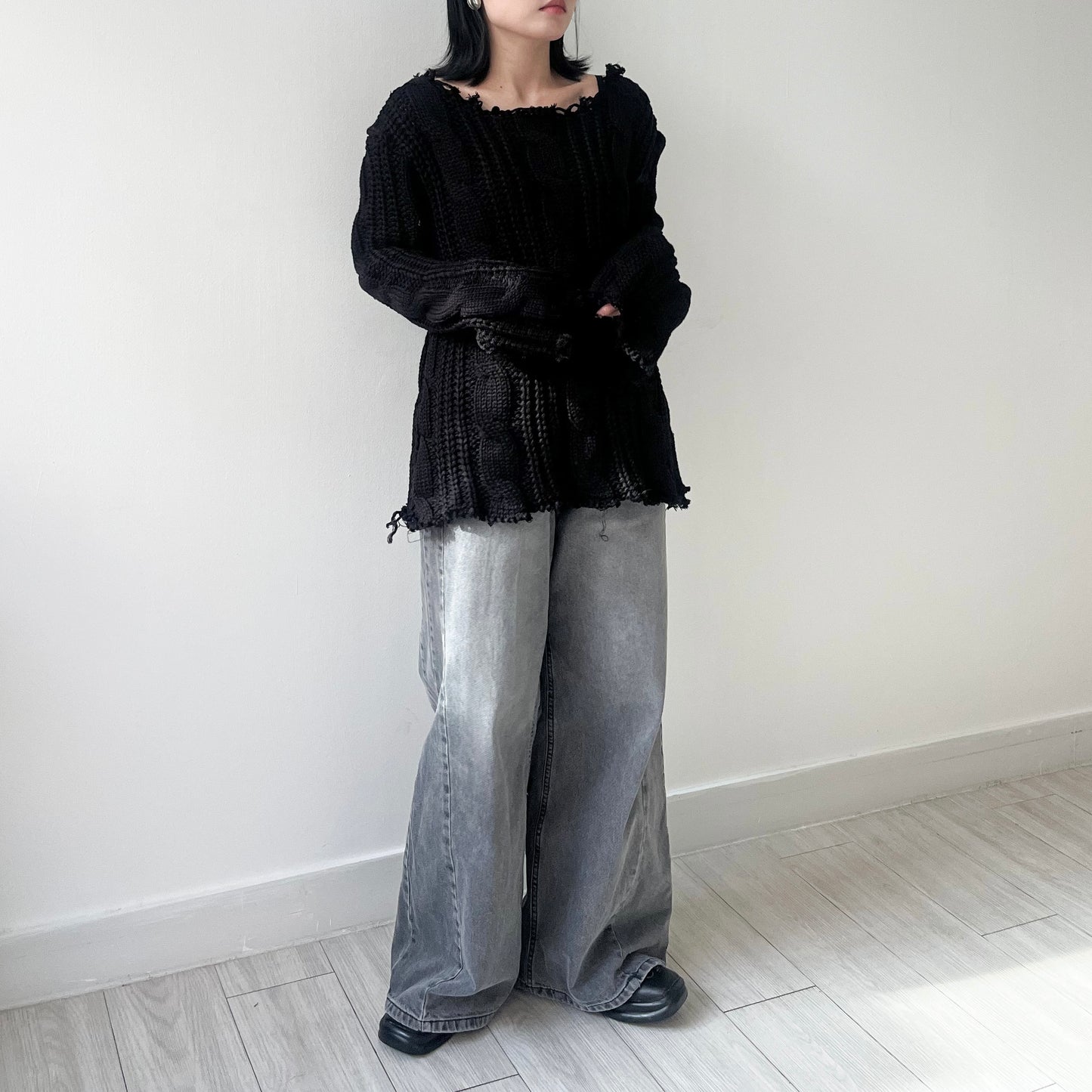 TP443- 破邊粗冷衫 | Ivory | Red | Grey | Black