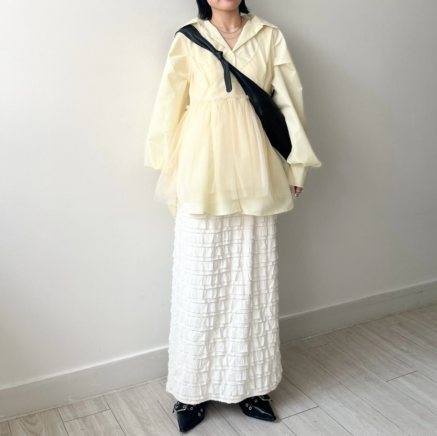 SK104- Tiered Skirt | Ivory | Black