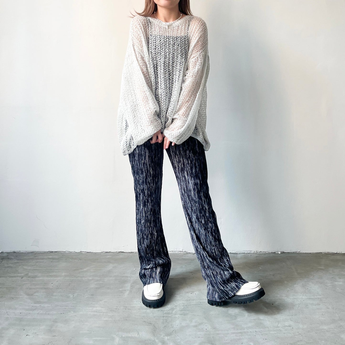 PT35- 薄絨面皺皺褲 | Ivory | Navy
