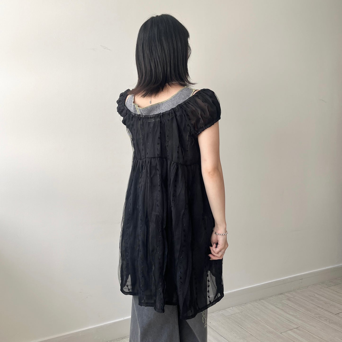 OP71- Embroidery U Neck Dress | White | Black