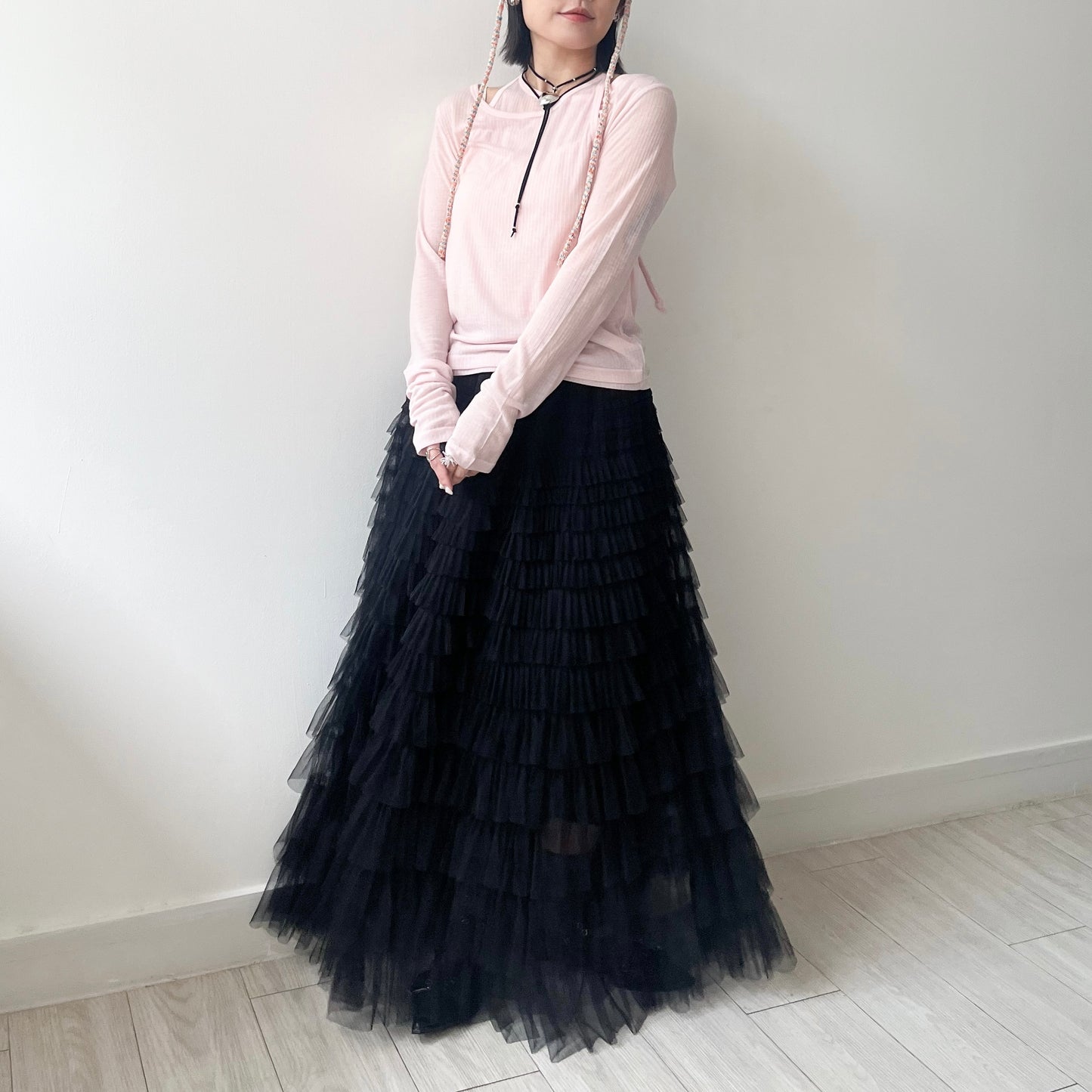 SK107- Mesh Skirt | White | Black