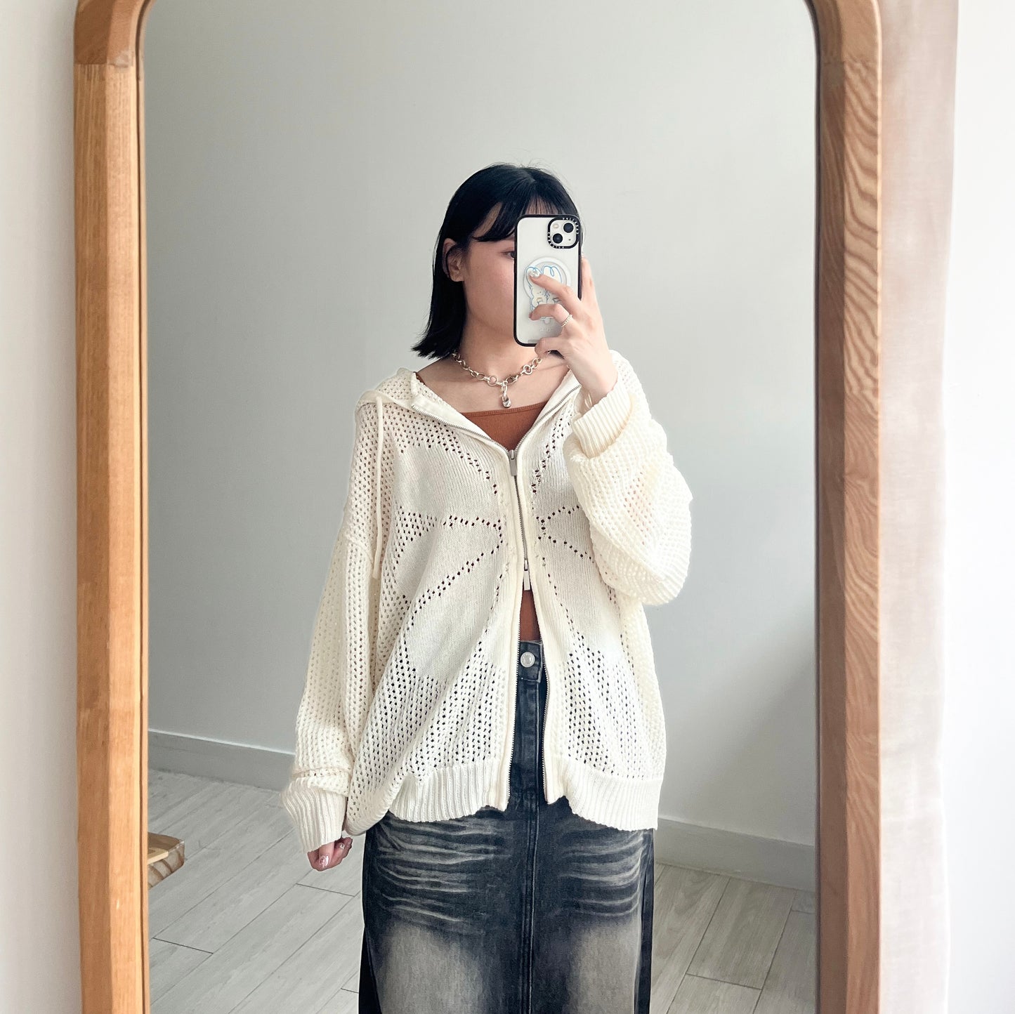JK40- UNISEX Fafa Mesh Cardigan | Ivory | Sky Blue | Charcoal | Black