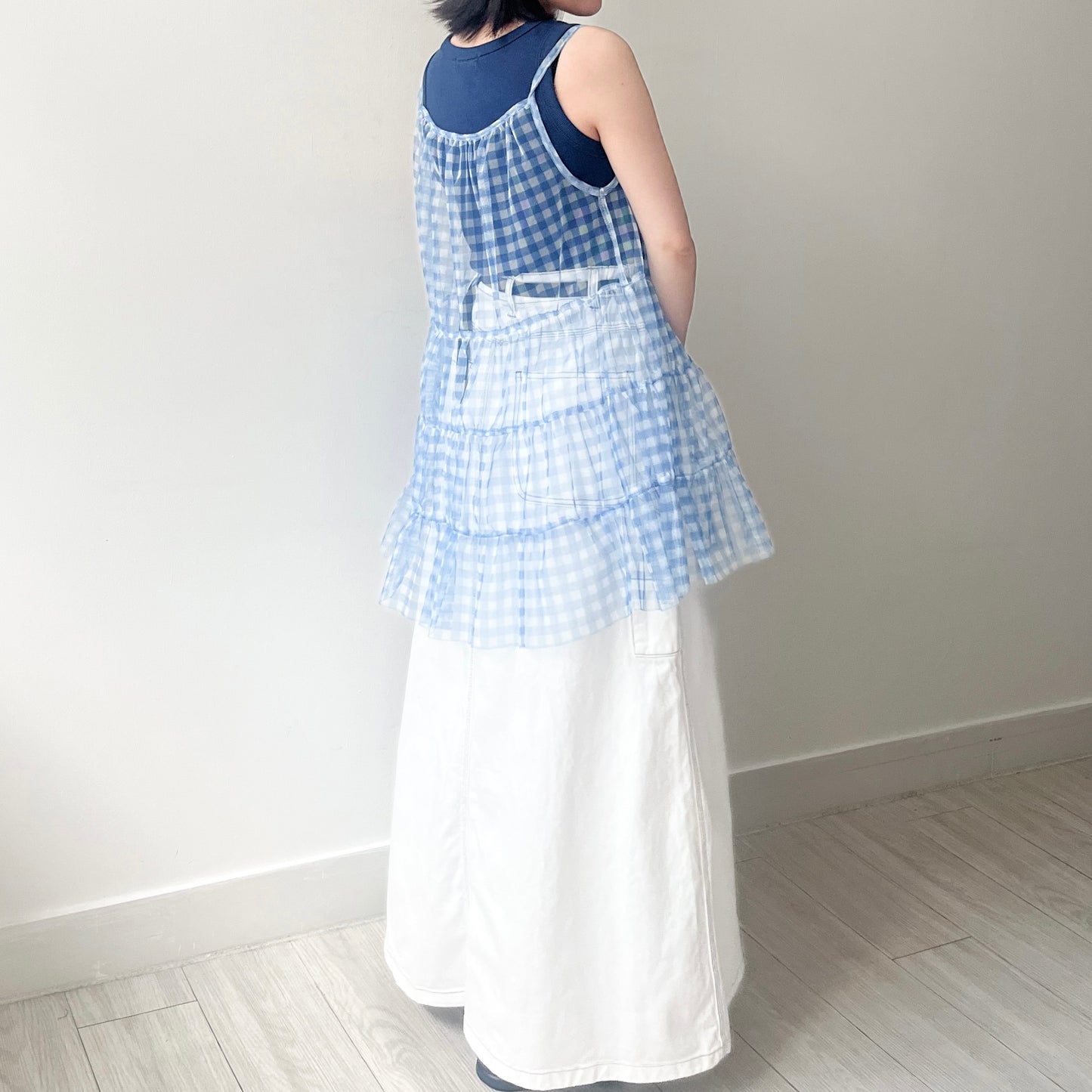 TP496- See-through Checked Top | Blue| Grey