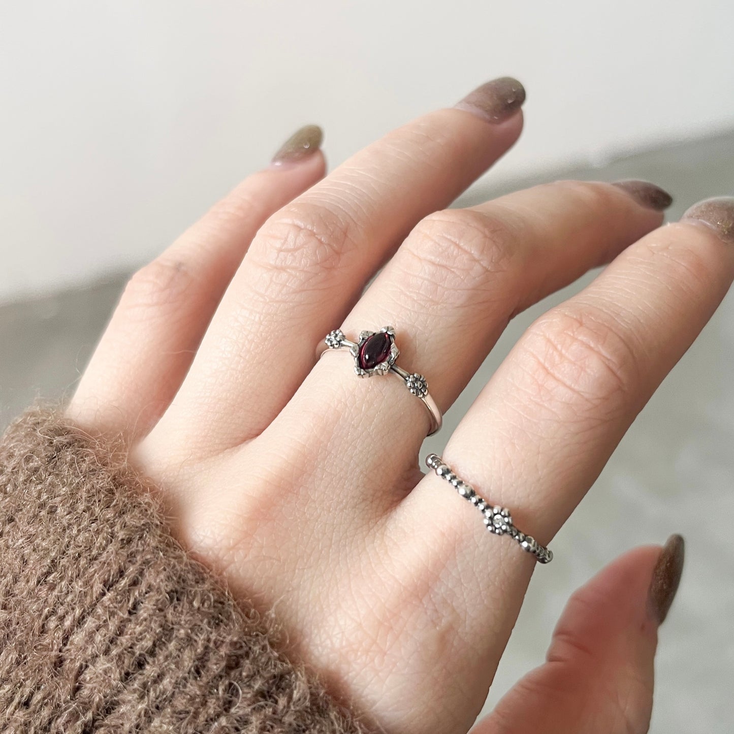 AC108- S925 Little Crystal Flower Ring #11 / #13