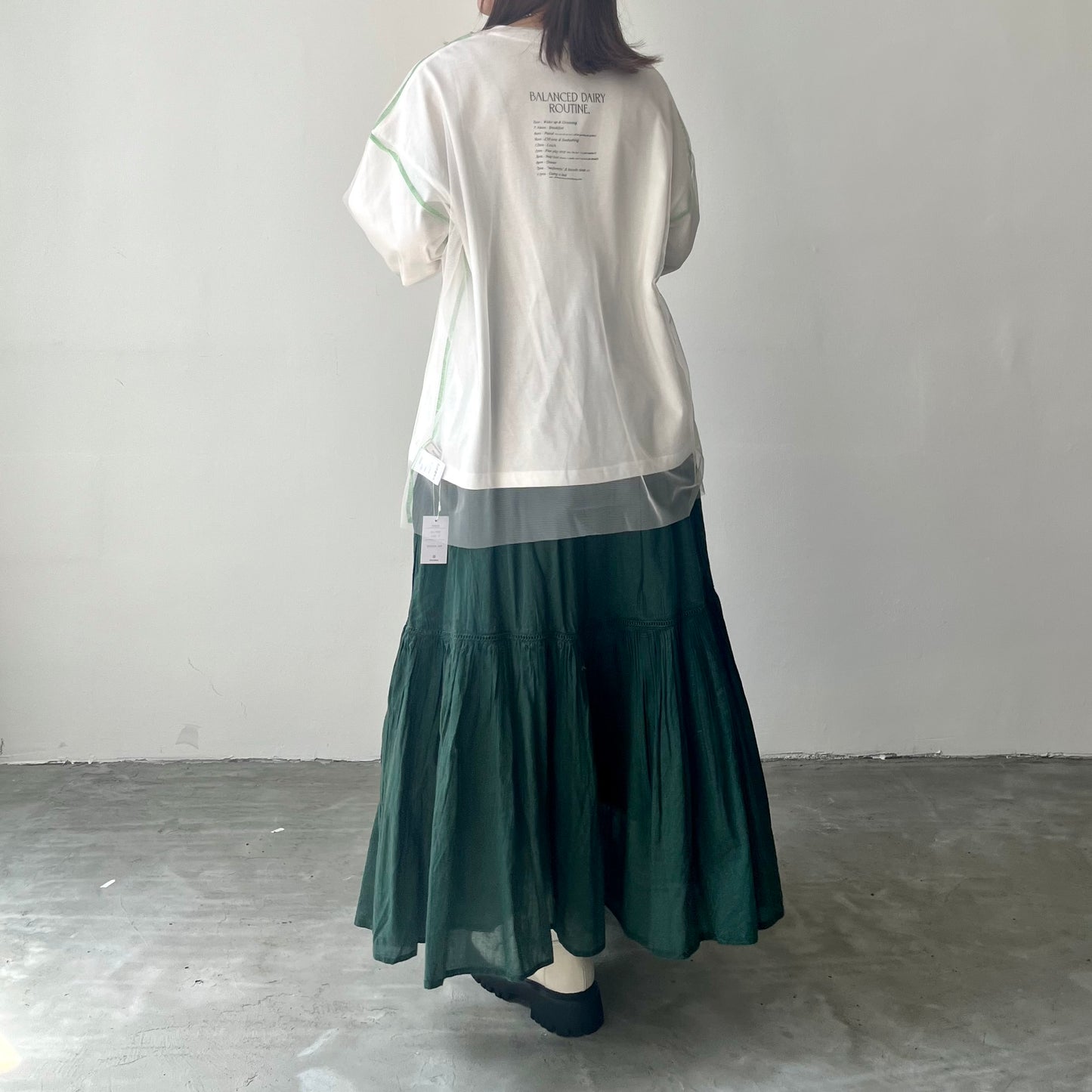 TP172- See through Long Tee | Ivory | Blue Green | Black