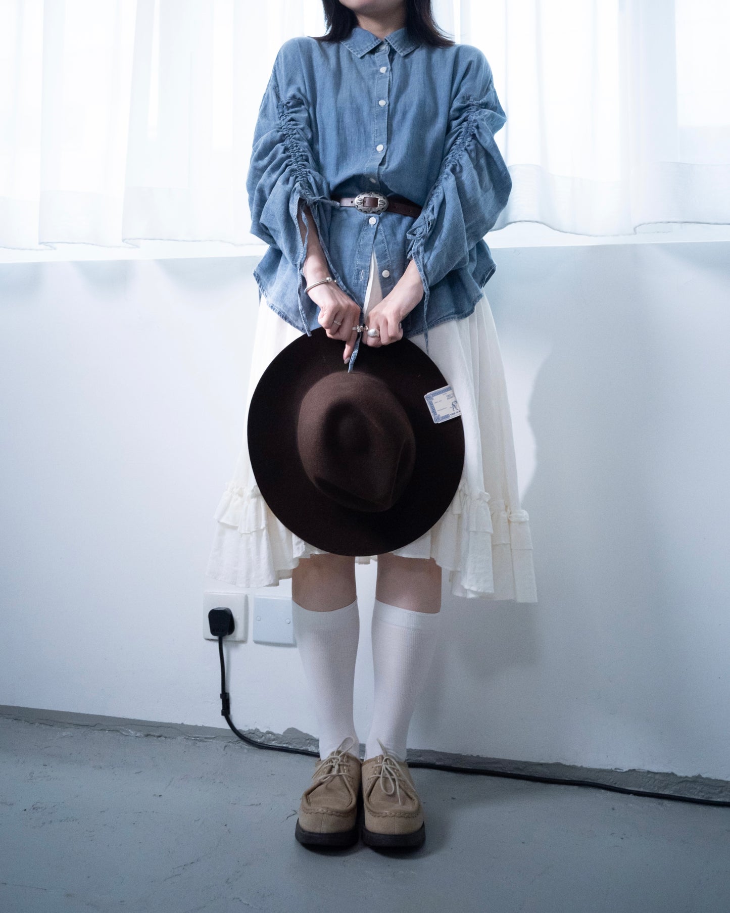 TP667- Soft Denim Drawsting Shirt | Light Blue | Blue | Black