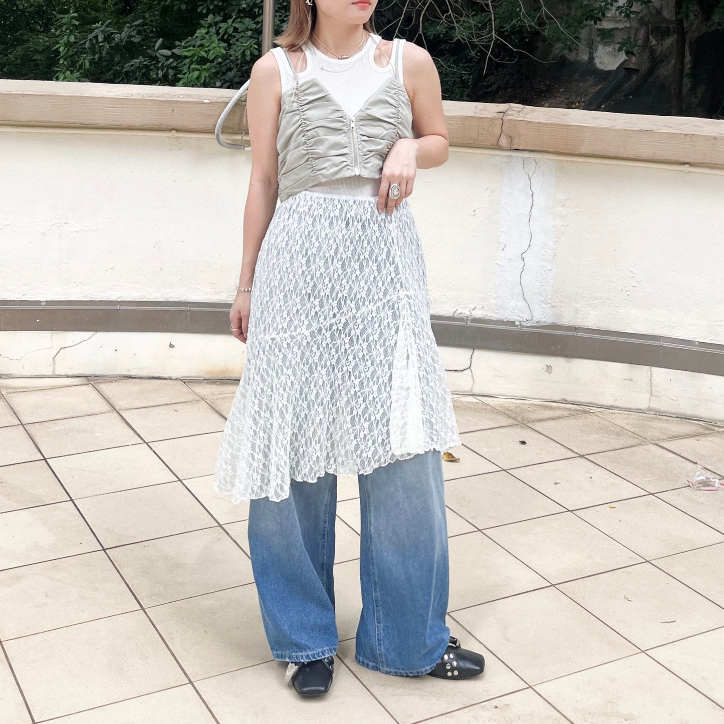 SK88- Laces Top / Skirt | White | Black