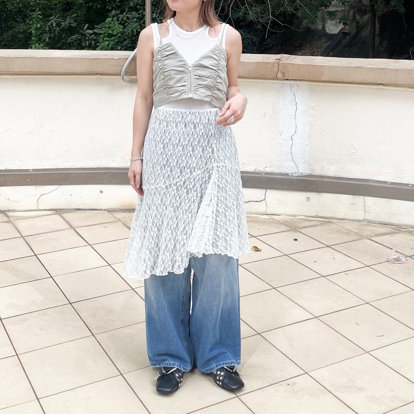 SK88- Laces Top / Skirt | White | Black