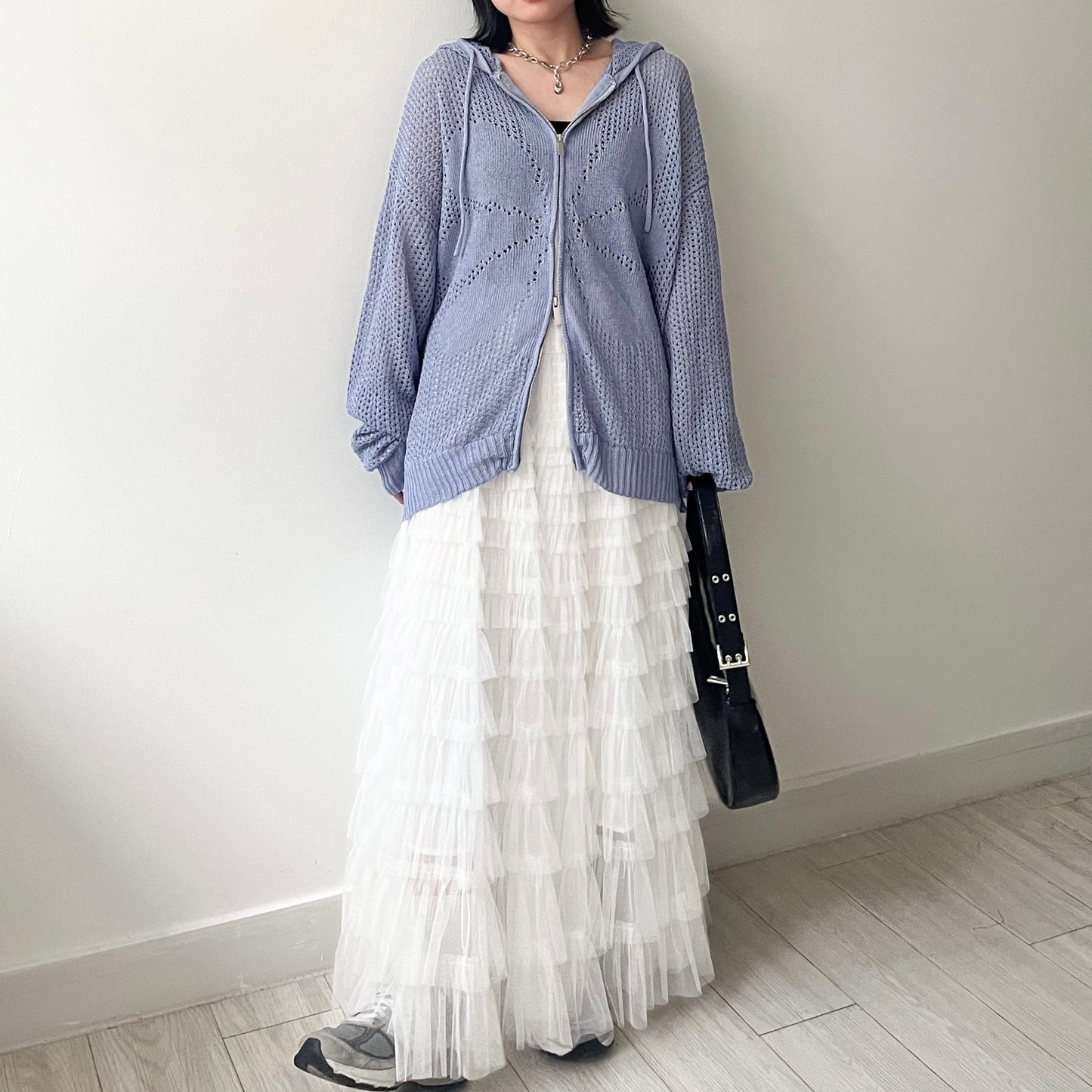 JK40- UNISEX Fafa Mesh Cardigan | Ivory | Sky Blue | Charcoal | Black