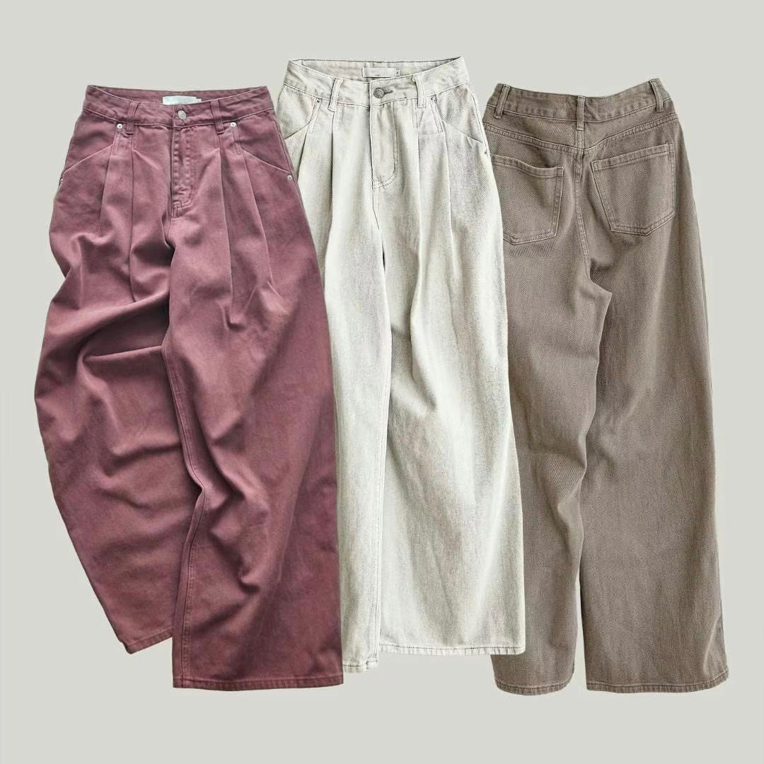 PT36- Pleated Wide leg Cotton Pants | Natural | Beige | Red Beans