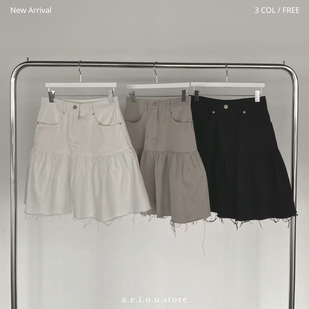 SK70- Ripped Hem Soso Short Skirt | White | Beige | Black ( S / M )