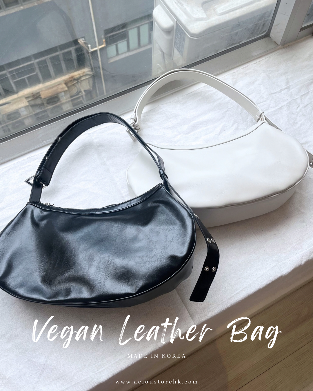 BG41- 2Way Shoulder Bag ( Vegan Leather ) | Ivory | Black