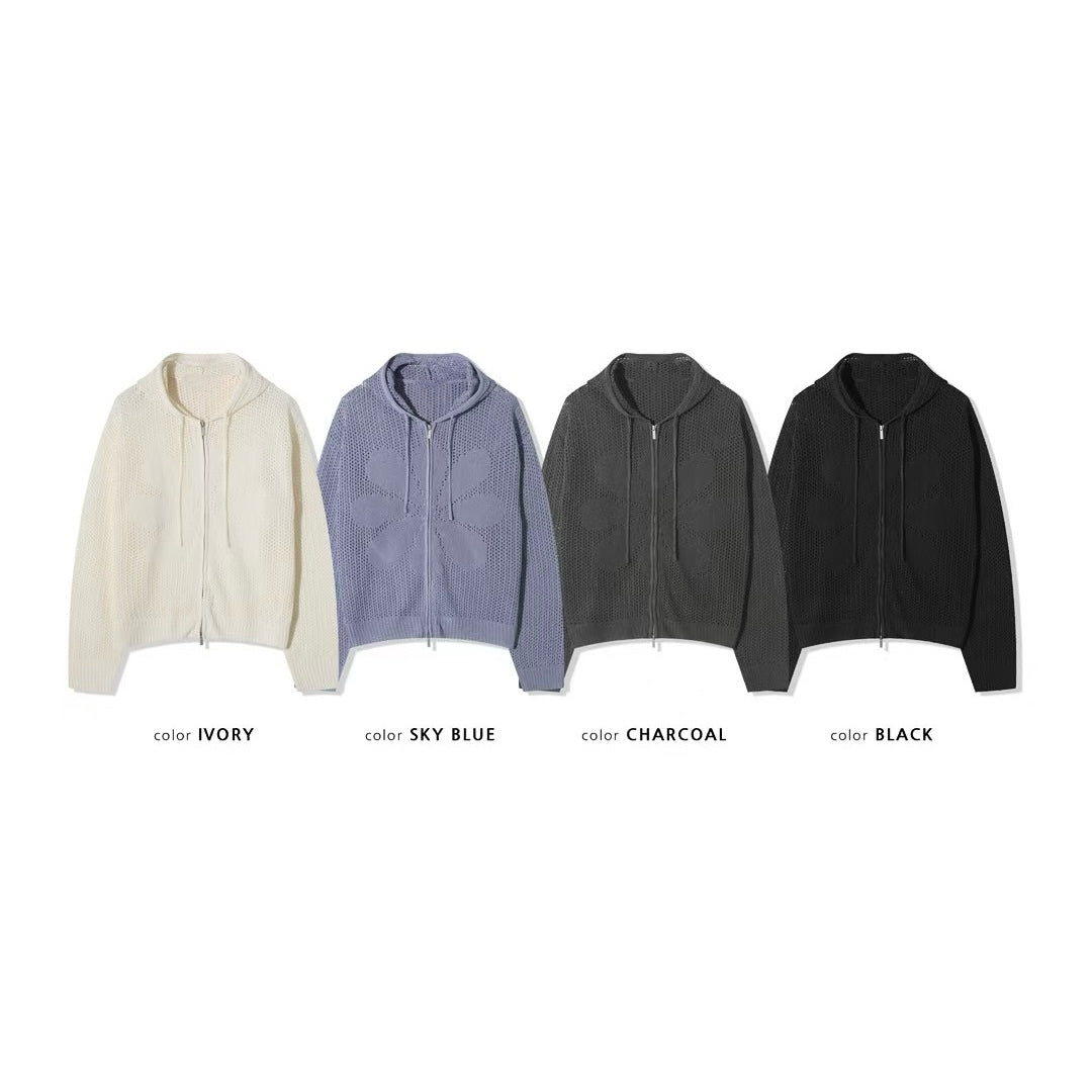 JK40- UNISEX Fafa Mesh Cardigan | Ivory | Sky Blue | Charcoal | Black
